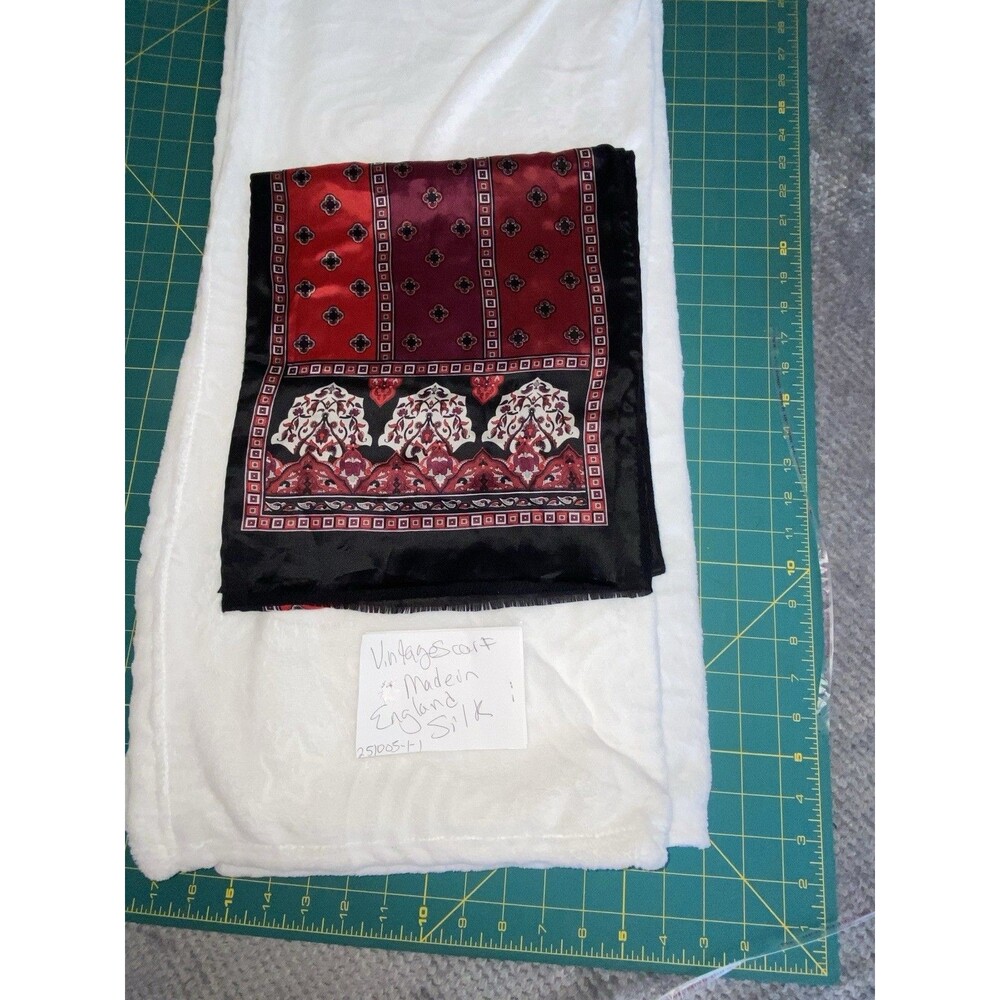 Vintage Red and Black Patterned Silk Scarf - Picture 15 of 16